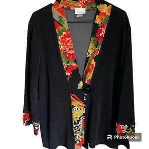 Soft Surroundings Black Floral Kimono Jacket Size Large